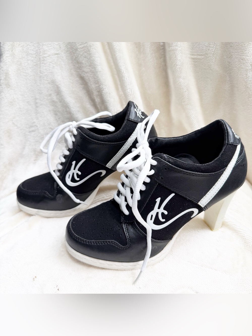 Black and White Heeled Sneaker - Sporty Chic